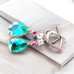 New Paraiba Tourmaline Sterling Silver Earrings: Handmade Teal Green Jewelry